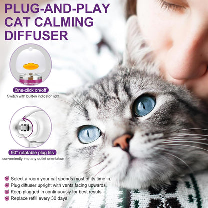 Cat Pheromones Calming Diffuser Relieve Anxiety Stress Cat Calming Diffuser Comfort for Cats 3 Refills, Reduce Fighting and Scratching Calm Relaxing Fits All Cats