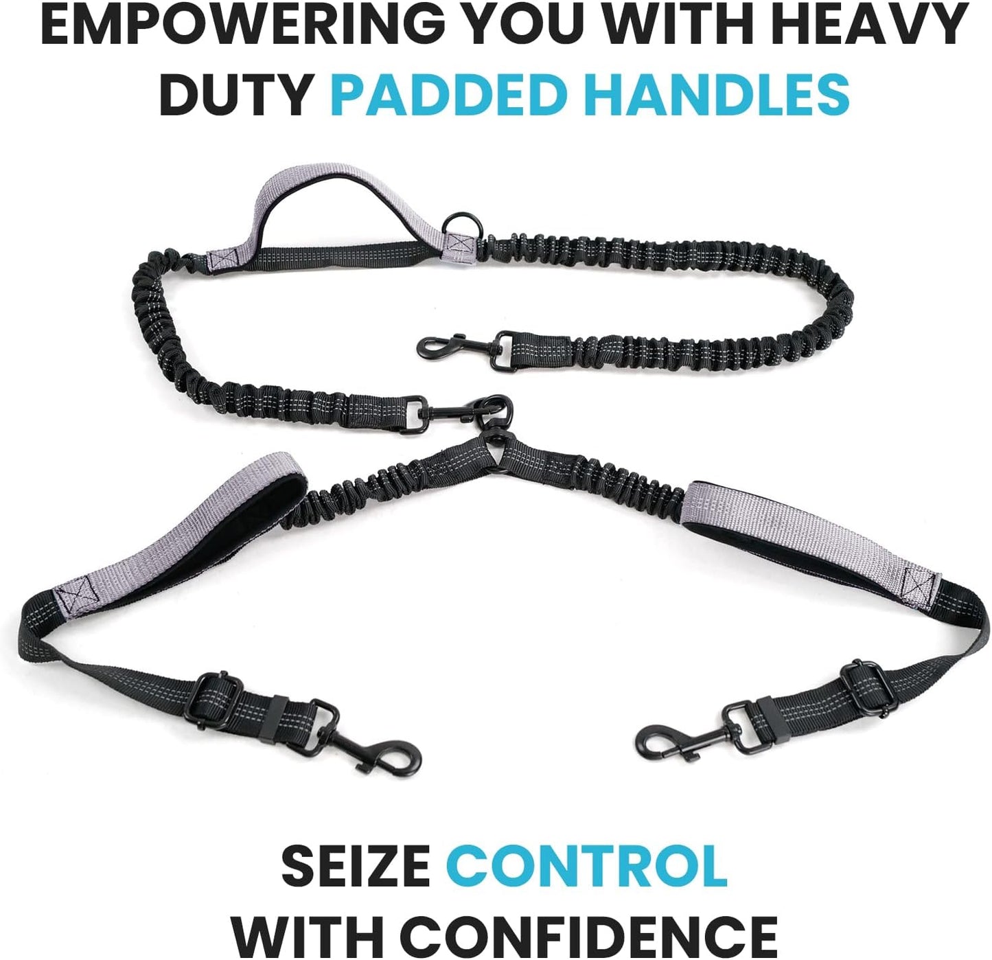 Wikiray Premium Hands-Free Double Dog Lead with Durable Metal Buckle, Adjustable Coupler & Comfortable Handle Pad – Versatile Design for Walking One or Two Dogs (Gray)
