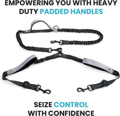 Wikiray Premium Hands-Free Double Dog Lead with Durable Metal Buckle, Adjustable Coupler & Comfortable Handle Pad – Versatile Design for Walking One or Two Dogs (Gray)