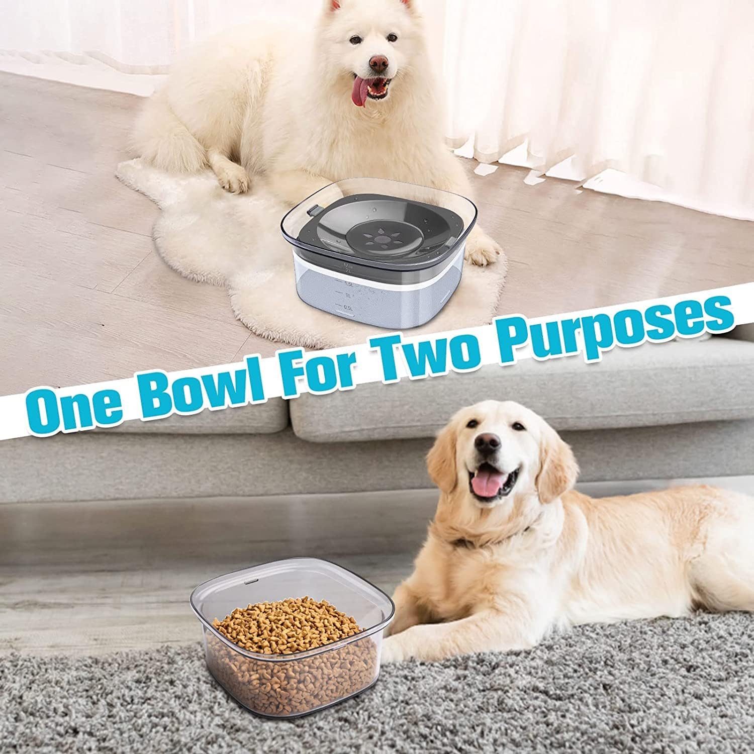 2L No Spill Dog Bowl Large Capacity 