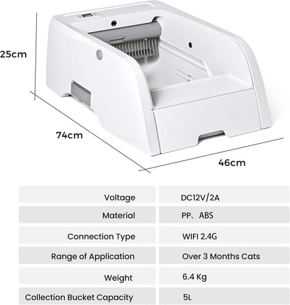 Self Cleaning Cat Litter Box, Open Design Automatic Litter Scooping Robot, App Control, anti Pinch, Odor-Seal, Extra Large Cleaning Cat Litter Tray for Multi Cats Kitty