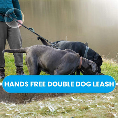 Wikiray Premium Hands-Free Double Dog Lead with Durable Metal Buckle, Adjustable Coupler & Comfortable Handle Pad – Versatile Design for Walking One or Two Dogs (Gray)
