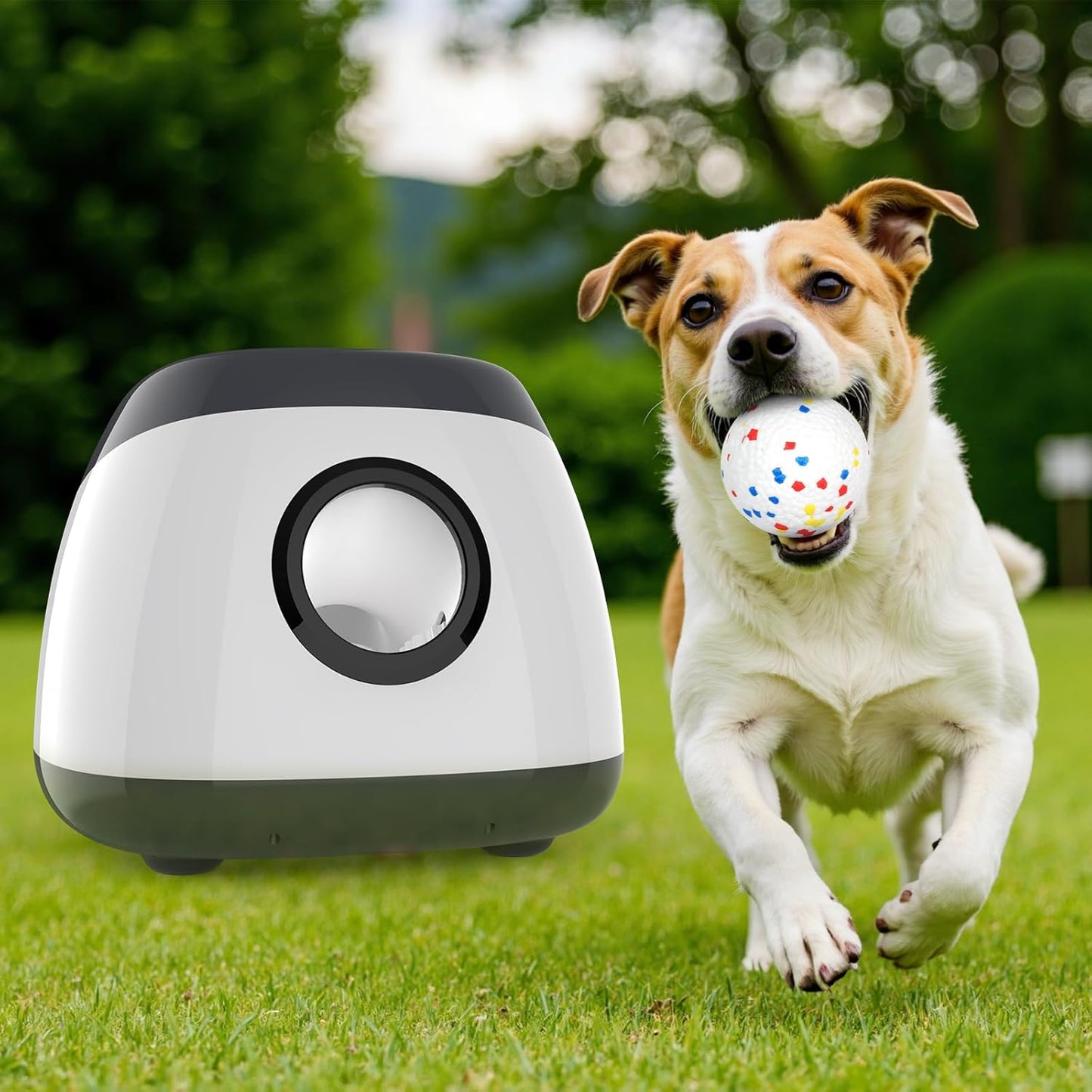 Large Ball Thrower for Dogs, Rechargeable Automatic Launcher with 6 Tennis Balls, 40-60-80Ft Launching Distance, Remote Control Ball Launcher for Medium & Large Dogs Indoor/Outdoor