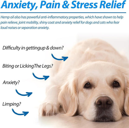 Hemp Oil for Dogs & Cats - Anxiety & Stress Relief - Supports Joint, Hip, Skin & Coat Health - Natural Sleep Aid - 60Ml - Vet-Recommended