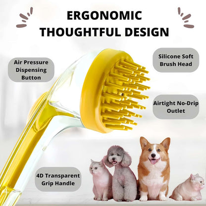 Pet Bath Brush with Shampoo Dispenser, Dog & Cat Grooming Scrubber, Paw Cleaner & Massager for Short/Long Hair