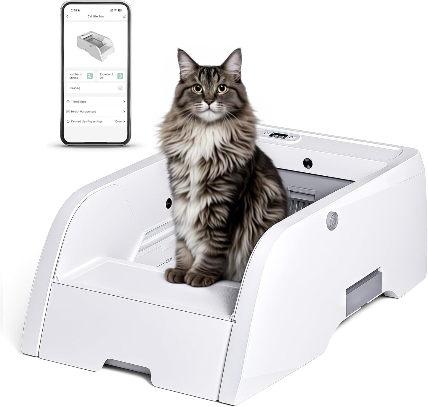 Self Cleaning Cat Litter Box, Open Design Automatic Litter Scooping Robot, App Control, anti Pinch, Odor-Seal, Extra Large Cleaning Cat Litter Tray for Multi Cats Kitty