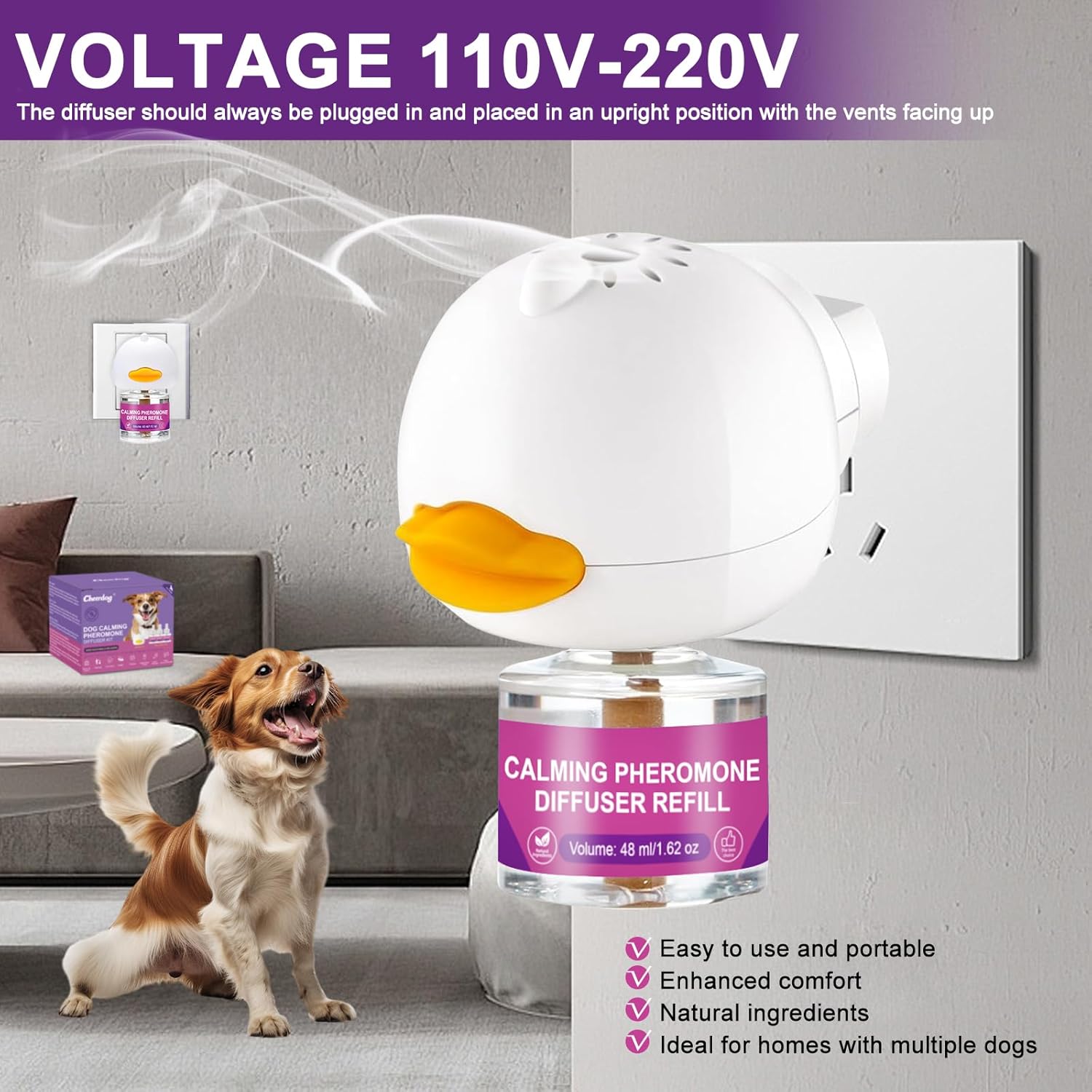 Dog Calming Pheromone Diffuser, Pet Calming Diffuser for Dog Anxiety Relief 3 Refills,Relieve Separation Anxiety, Stress Barking and Chewing Calm Relaxing