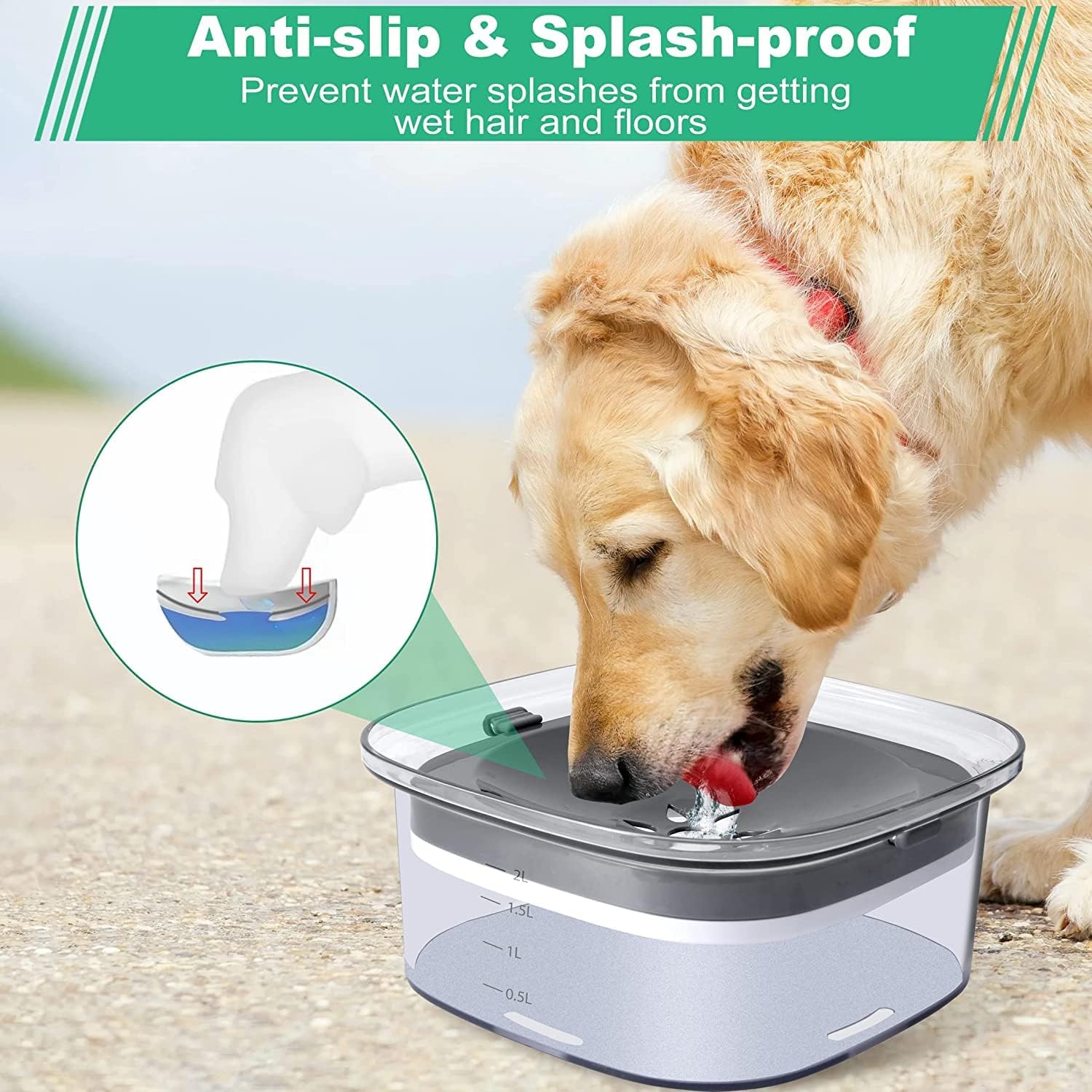 2L No Spill Dog Bowl Large Capacity 