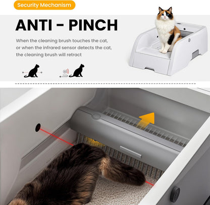 Self Cleaning Cat Litter Box, Open Design Automatic Litter Scooping Robot, App Control, anti Pinch, Odor-Seal, Extra Large Cleaning Cat Litter Tray for Multi Cats Kitty