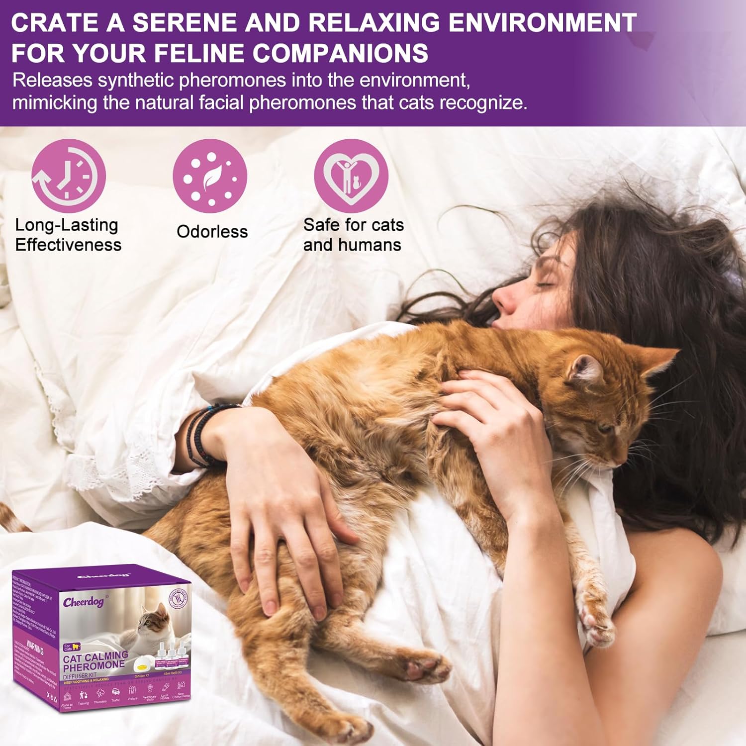 Cat Pheromones Calming Diffuser Relieve Anxiety Stress Cat Calming Diffuser Comfort for Cats 3 Refills, Reduce Fighting and Scratching Calm Relaxing Fits All Cats