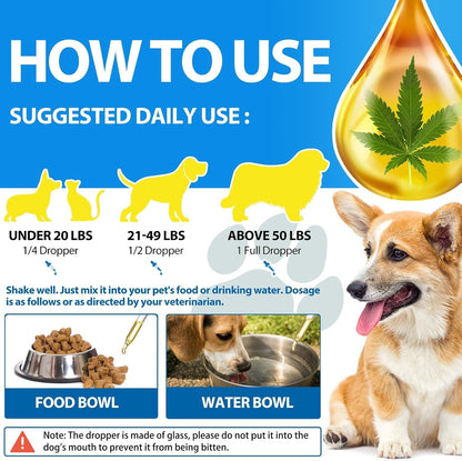 Hemp Oil for Dogs & Cats - Anxiety & Stress Relief - Supports Joint, Hip, Skin & Coat Health - Natural Sleep Aid - 60Ml - Vet-Recommended