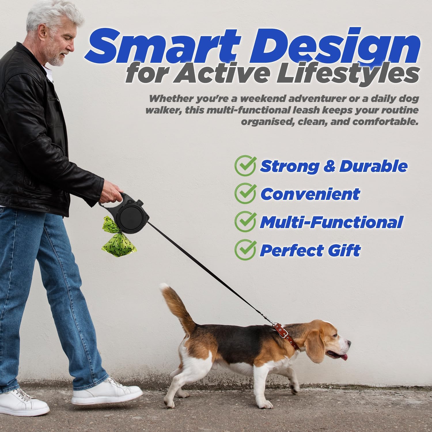 Dog Lead with Built-In Water Bottle, Collapsible Bowl, Waste Bag Dispenser & Hook – Bonus 15 Waste Bags