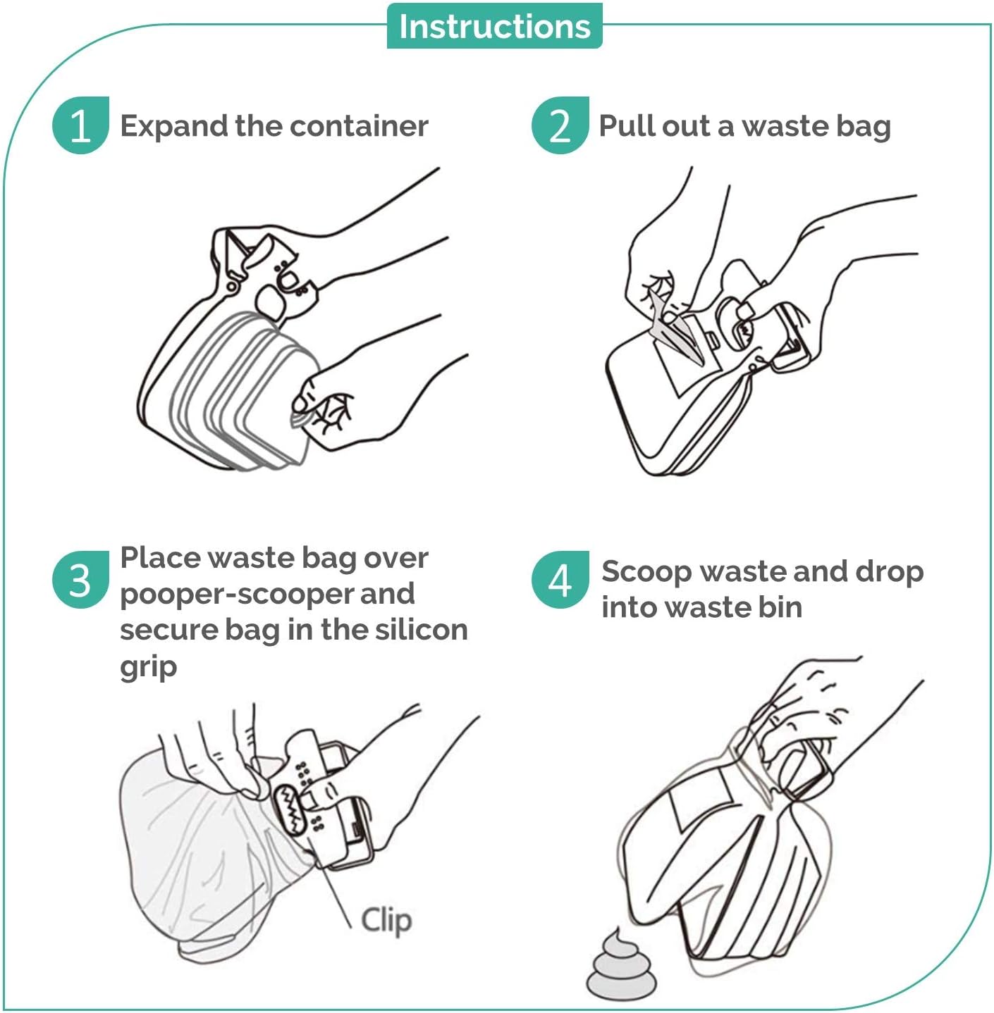 Pooper Scooper, Portable Sanitary Dog Poo Pick up with Bag Dispenser, for Large Medium Small Dogs Cat or Pet, Durable Poop Picker, Easy to Use, Comfortable Grip, Scoop on All Surfaces (Medium)