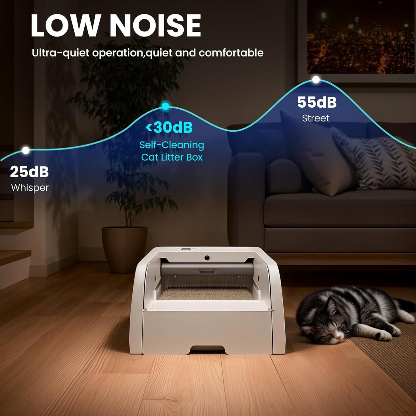 Self Cleaning Cat Litter Box, Open Design Automatic Litter Scooping Robot, App Control, anti Pinch, Odor-Seal, Extra Large Cleaning Cat Litter Tray for Multi Cats Kitty