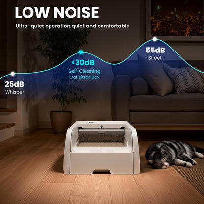 Self Cleaning Cat Litter Box, Open Design Automatic Litter Scooping Robot, App Control, anti Pinch, Odor-Seal, Extra Large Cleaning Cat Litter Tray for Multi Cats Kitty