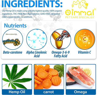 Hemp Oil for Dogs & Cats - Anxiety & Stress Relief - Supports Joint, Hip, Skin & Coat Health - Natural Sleep Aid - 60Ml - Vet-Recommended