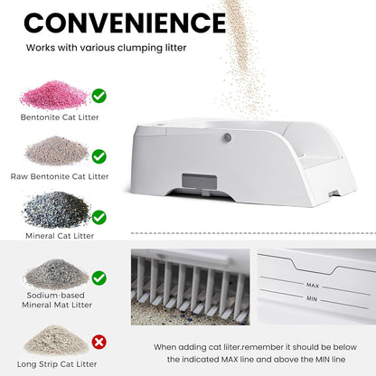 Self Cleaning Cat Litter Box, Open Design Automatic Litter Scooping Robot, App Control, anti Pinch, Odor-Seal, Extra Large Cleaning Cat Litter Tray for Multi Cats Kitty