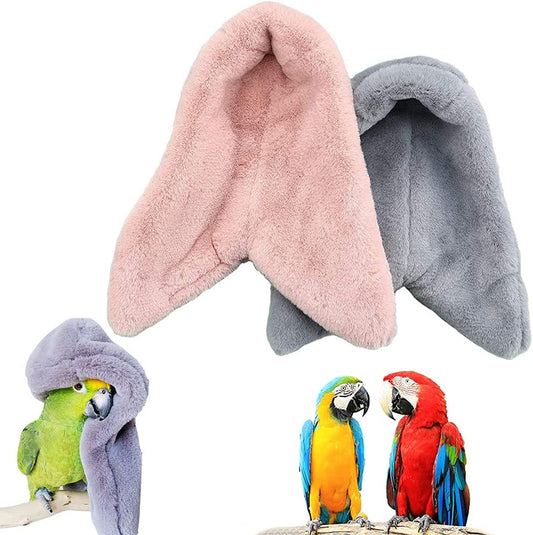 2 Pcs Bird Cozy Corner Fleece Blanket Parrot Plush Snuggle Hut Bird Warm Nest House Bed Hanging Hammock Toy for Parakeet Cockatiel Conures Lovebirds (Grey + Pink)