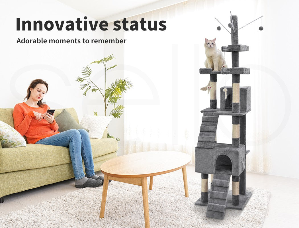 Pawz Cat Tree Scratching Post Scratcher Tower Condo House Furniture Grey 210Cm