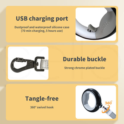 LED Dog Leash Lead Walking Rope Flashlight Heavy Duty Nylon Extendable 2M