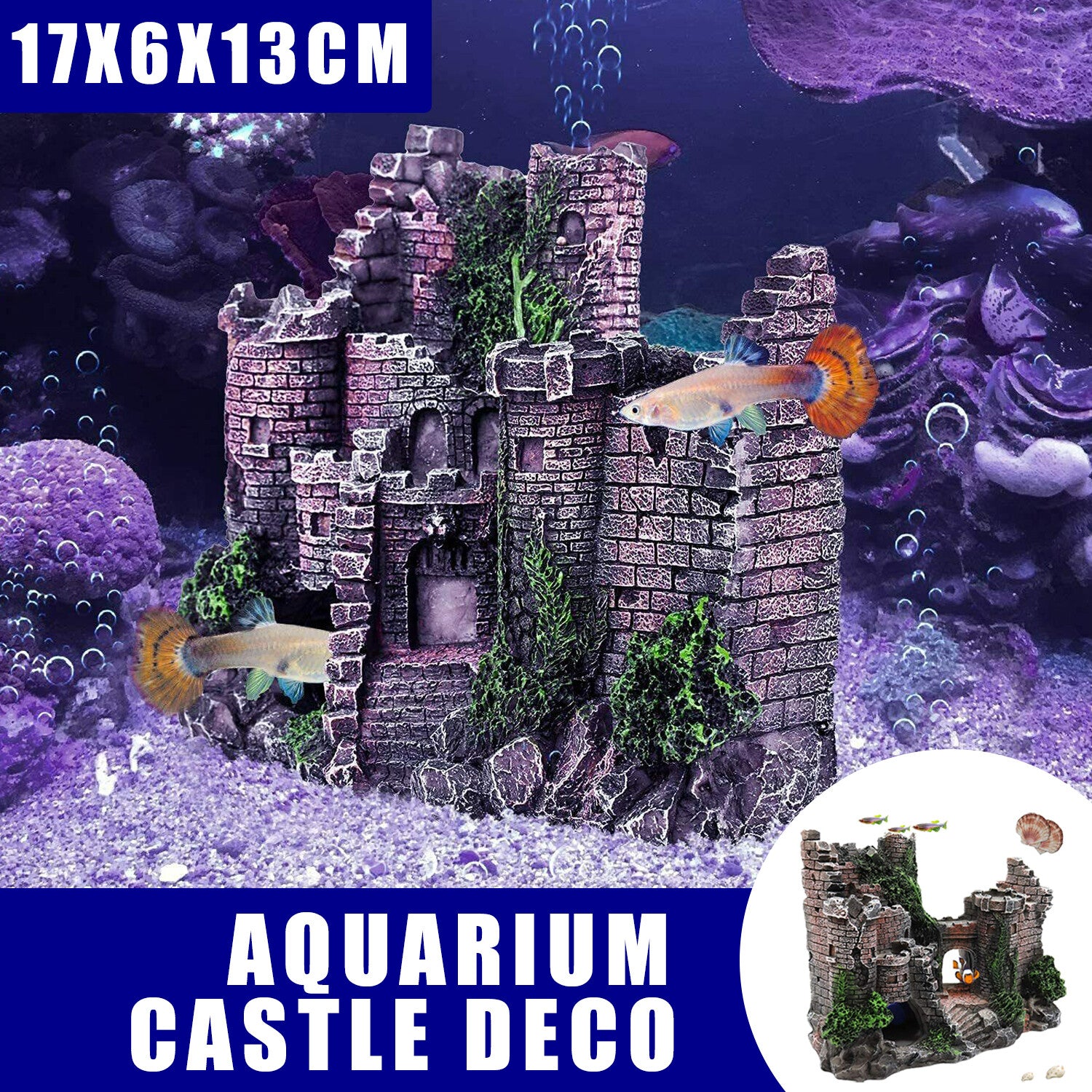 Aquarium Decor Fish Tank Ornament Landscape Ancient Castle Tower Hide Cave Resin