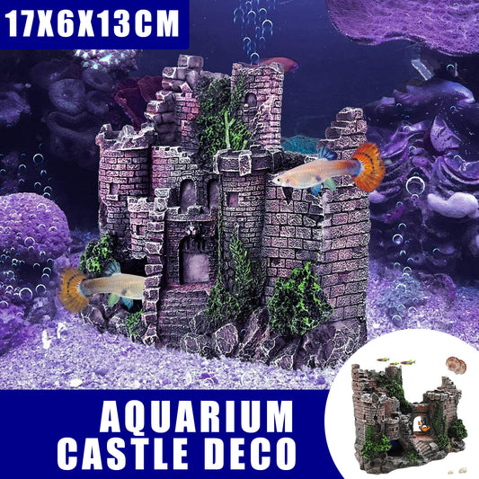 Aquarium Decor Fish Tank Ornament Landscape Ancient Castle Tower Hide Cave Resin