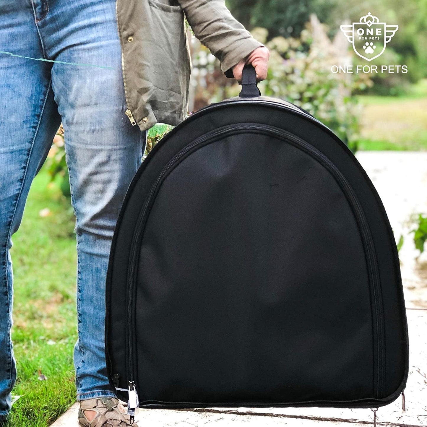 Portable 2-In-1 Double Pet Kennel/Shelter, Fabric, Black/Royal Blue 20"X20"X39" - Car Seat-Belt Fixture Included (Black)