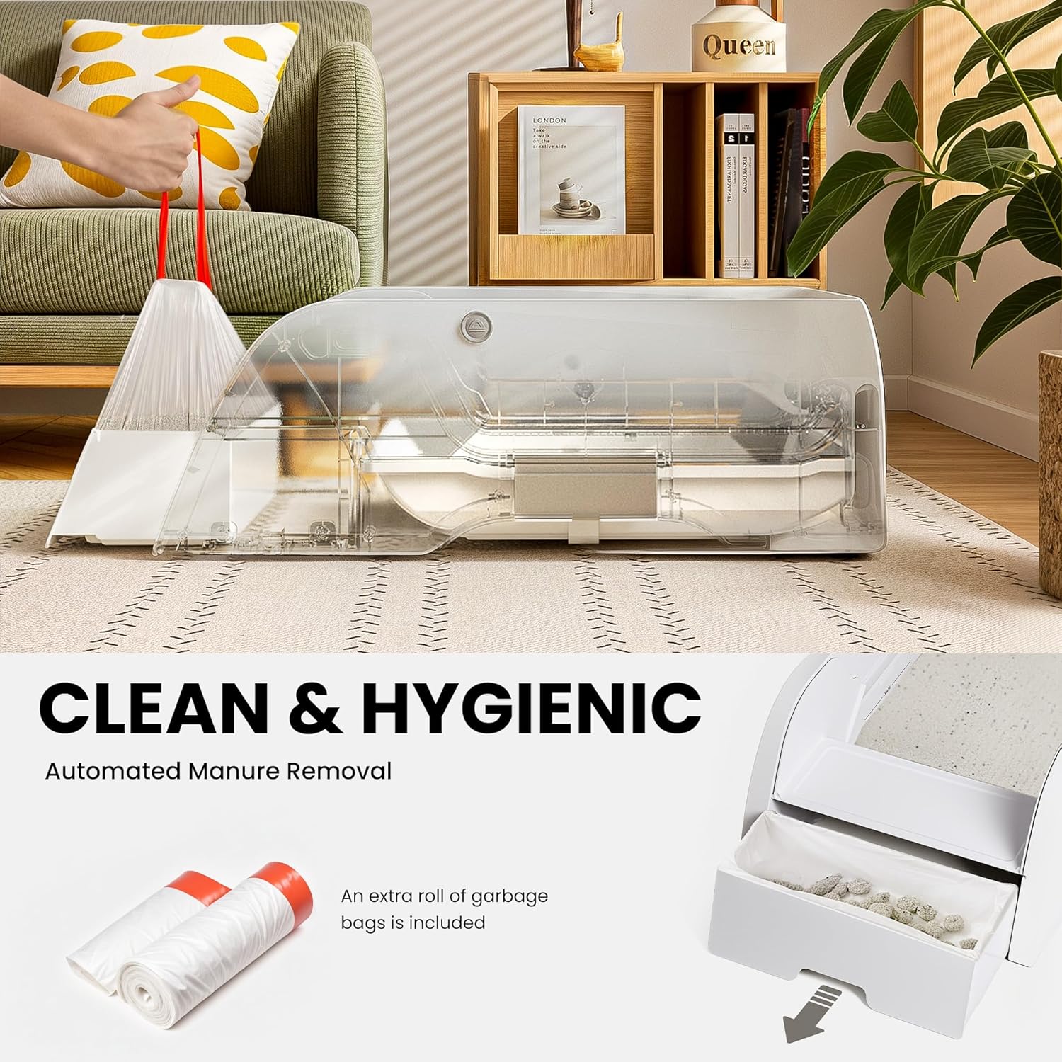 Self Cleaning Cat Litter Box, Open Design Automatic Litter Scooping Robot, App Control, anti Pinch, Odor-Seal, Extra Large Cleaning Cat Litter Tray for Multi Cats Kitty