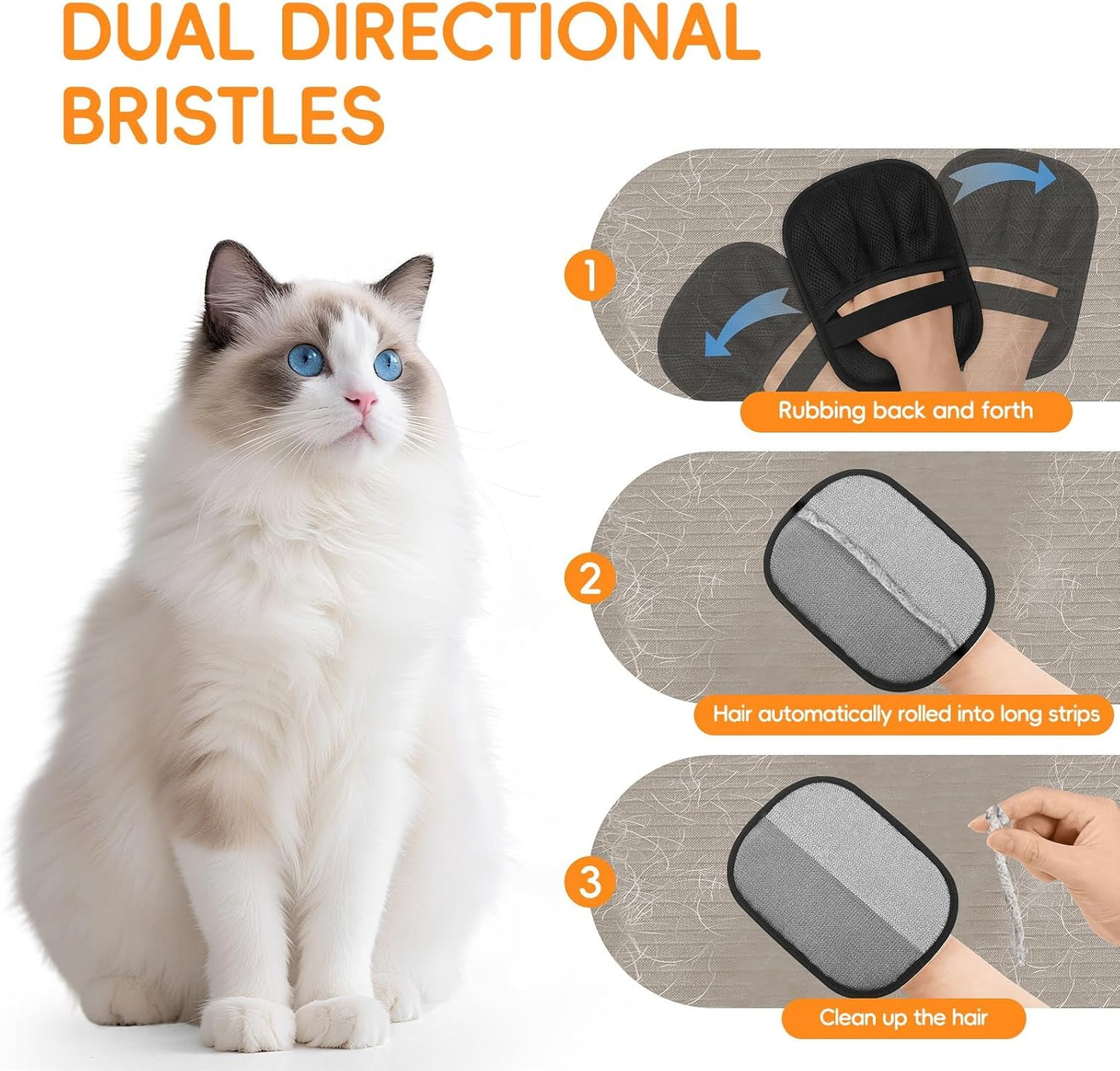 Pet Hair Remover Glove for Cats & Dogs, 2025 Newly Upgraded Five-Finger Electrostatic Pet Hair Removal Gloves, Reusable Pet Fur Grooming Mitt Tool for Clothing, Couch, Carpet, Car Seat