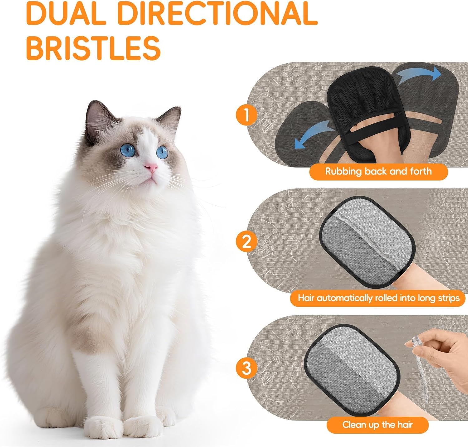 Pet Hair Remover Glove for Cats & Dogs, 2025 Newly Upgraded Five-Finger Electrostatic Pet Hair Removal Gloves, Reusable Pet Fur Grooming Mitt Tool for Clothing, Couch, Carpet, Car Seat