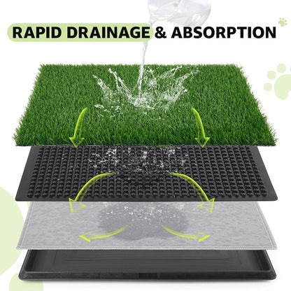 Dog Grass Pad with Tray - Dog Litter Box with 2 Artificial Grass Pads +​Highly Absorbent Puppy Pad- Potty Tray for Balcony Apartment Indoor Outdoor Use - 50.8 X 76.2 Cm