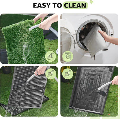 Dog Grass Pad with Tray - Dog Litter Box with 2 Artificial Grass Pads +​Highly Absorbent Puppy Pad- Potty Tray for Balcony Apartment Indoor Outdoor Use - 50.8 X 76.2 Cm