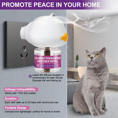 Cat Pheromones Calming Diffuser Relieve Anxiety Stress Cat Calming Diffuser Comfort for Cats 3 Refills, Reduce Fighting and Scratching Calm Relaxing Fits All Cats
