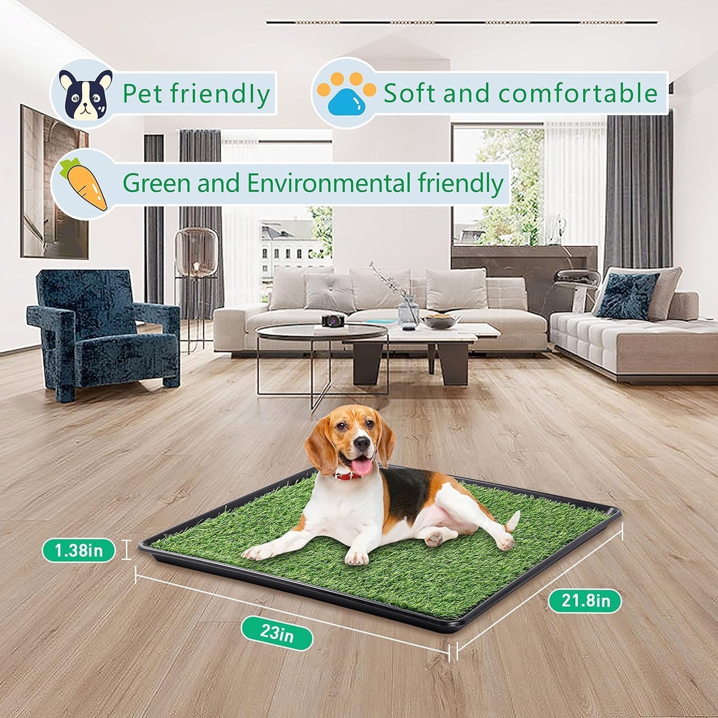 Dog Grass Pad with Tray - Dog Litter Box with 2 Artificial Grass Pads +​Highly Absorbent Puppy Pad- Potty Tray for Balcony Apartment Indoor Outdoor Use - 50.8 X 76.2 Cm