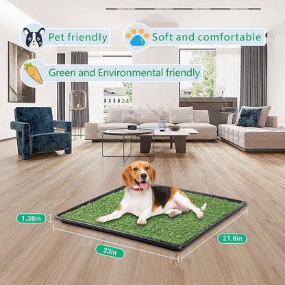 Dog Grass Pad with Tray - Dog Litter Box with 2 Artificial Grass Pads +​Highly Absorbent Puppy Pad- Potty Tray for Balcony Apartment Indoor Outdoor Use - 50.8 X 76.2 Cm