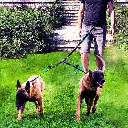 Wikiray Premium Hands-Free Double Dog Lead with Durable Metal Buckle, Adjustable Coupler & Comfortable Handle Pad – Versatile Design for Walking One or Two Dogs (Gray)
