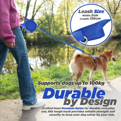 Dog Lead with Built-In Water Bottle, Collapsible Bowl, Waste Bag Dispenser & Hook – Bonus 15 Waste Bags