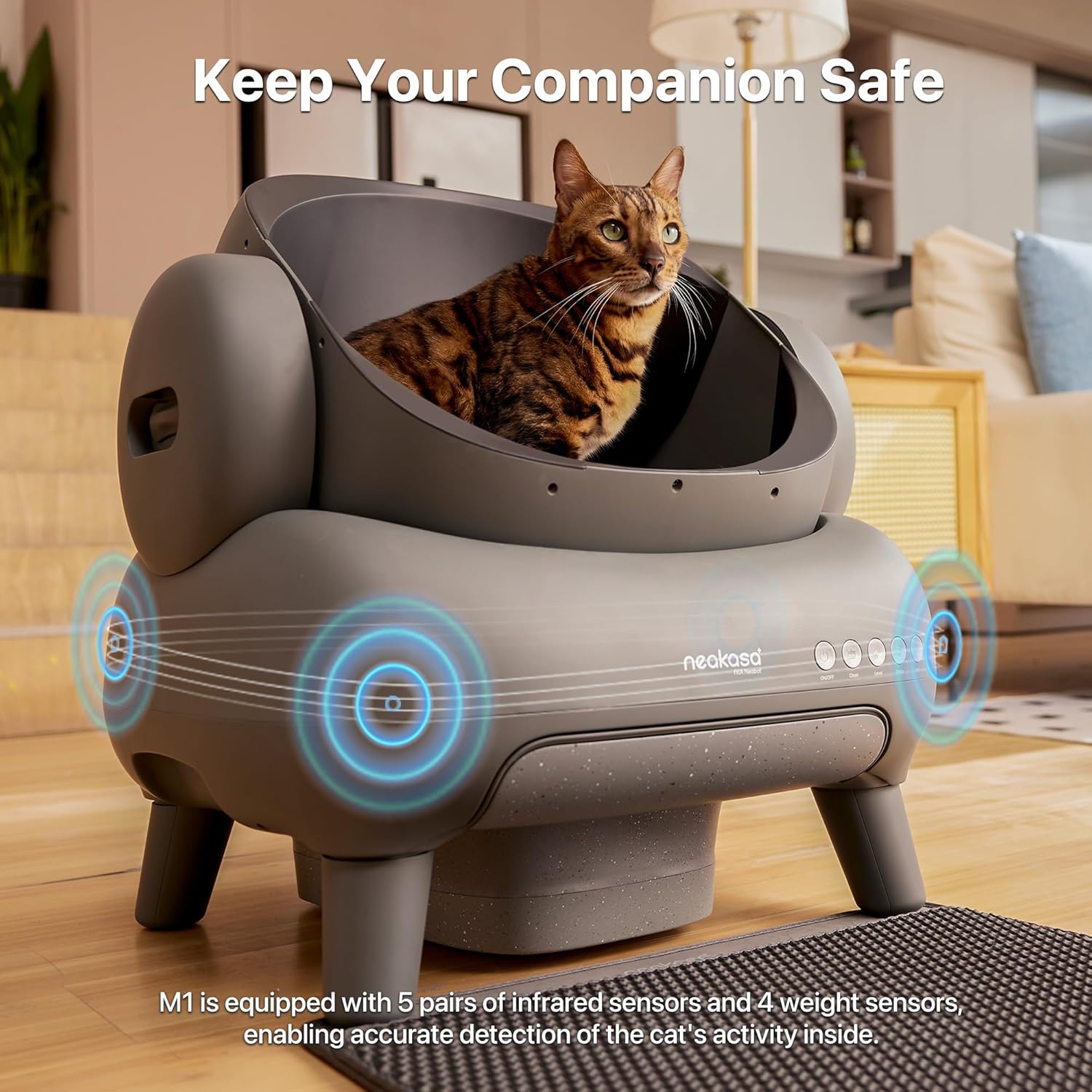 M1 Open-Top Self Cleaning Cat Litter Box, Automatic Cat Litter Box with APP Control, Odor-Free Waste Disposal Includes Trash Bags