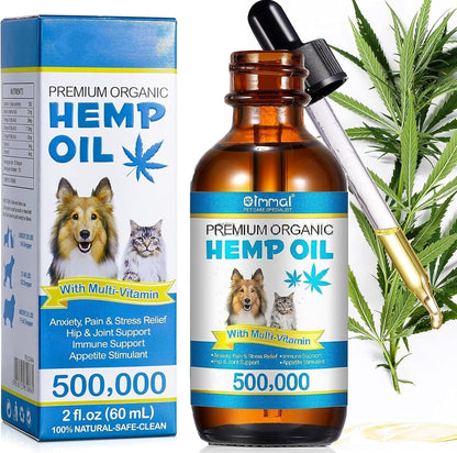 Hemp Oil for Dogs & Cats - Anxiety & Stress Relief - Supports Joint, Hip, Skin & Coat Health - Natural Sleep Aid - 60Ml - Vet-Recommended