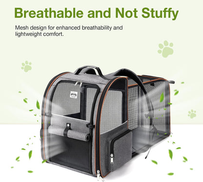 Large Cat Backpack Carrier Expandable for Small Dogs Medium Cats up to 18 Lbs, Foldable for Travel, Hiking, Grey