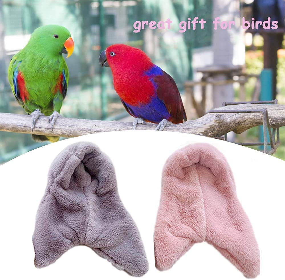 2 Pcs Bird Cozy Corner Fleece Blanket Parrot Plush Snuggle Hut Bird Warm Nest House Bed Hanging Hammock Toy for Parakeet Cockatiel Conures Lovebirds (Grey + Pink)