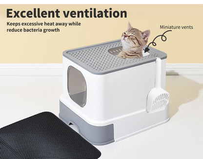 Pawz Cat Litter Box Fully Enclosed Kitty Toilet Tray Pan Container Large Grey