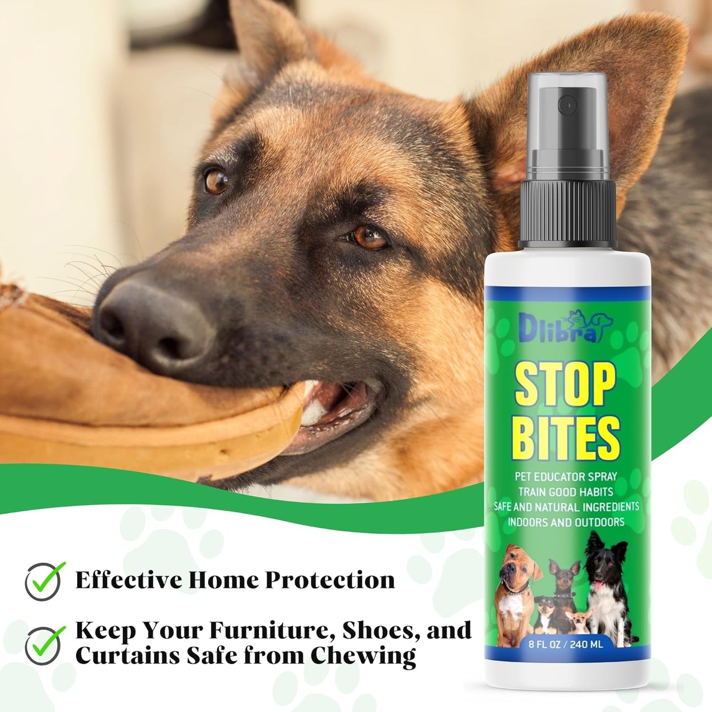 Stop Bites Spray for Dogs – Natural Anti-Chew Spray for Furniture, Shoes, Curtains, & More | Safe Puppy & Adult Dog Training Aid | No Chew Solution