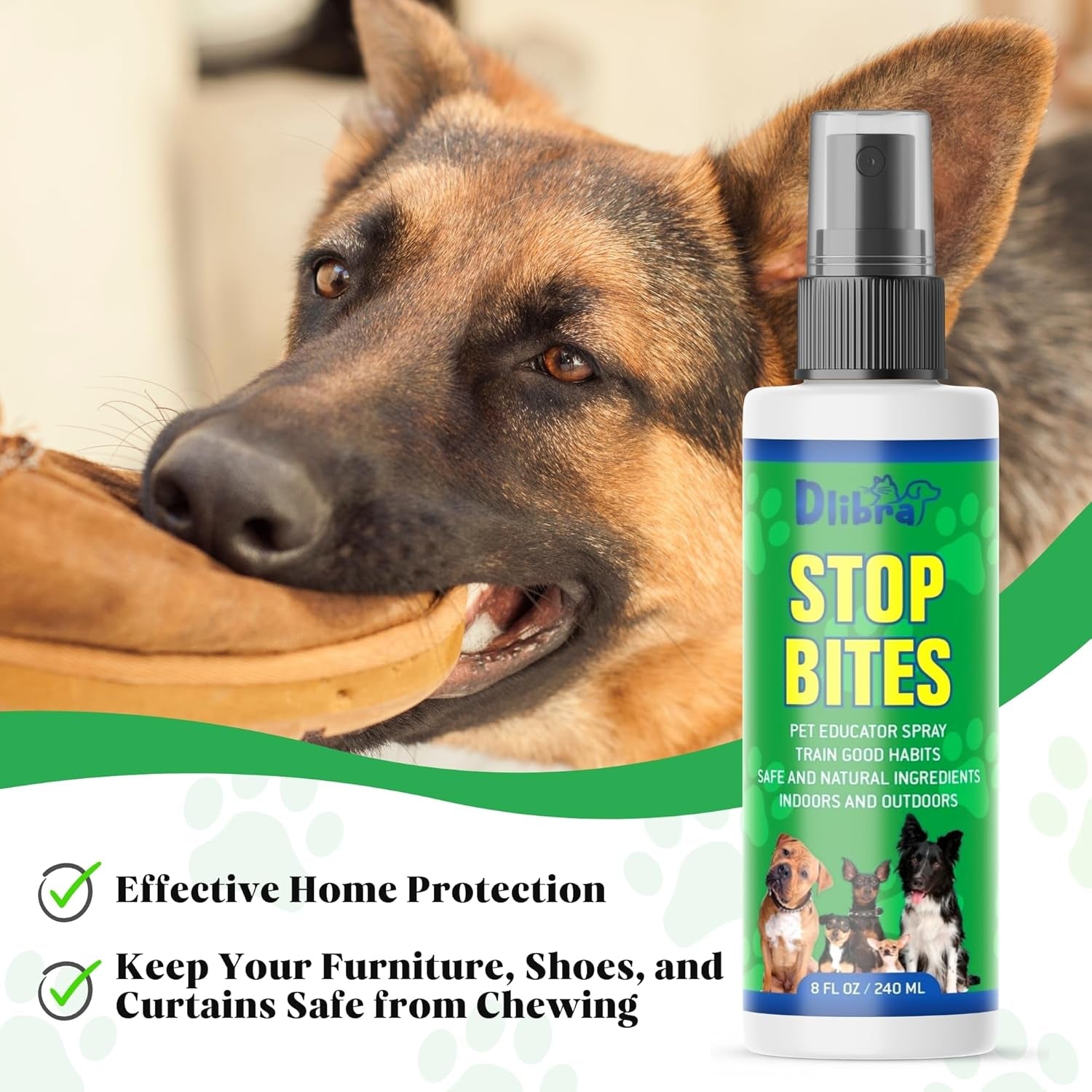 Stop Bites Spray for Dogs – Natural Anti-Chew Spray for Furniture, Shoes, Curtains, & More | Safe Puppy & Adult Dog Training Aid | No Chew Solution
