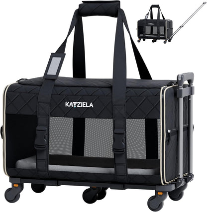 Pet Carrier Airline Approved - Dog Carrier with Wheels - Rolling Pet Carrier with Wheels for Small to Medium Size Cat or Dog - Airplane Cabin Animal Friendly Luggage