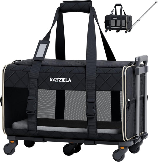 Pet Carrier Airline Approved - Dog Carrier with Wheels - Rolling Pet Carrier with Wheels for Small to Medium Size Cat or Dog - Airplane Cabin Animal Friendly Luggage