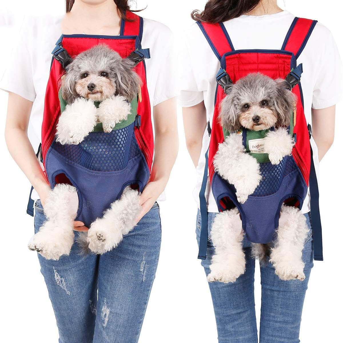 Legs Out Front-Facing Dog Carrier Hands-Free Adjustable Pet Puppy Cat Backpack Carrier for Walking Hiking Bike and Motorcycle (X-Large, Green/Blue)