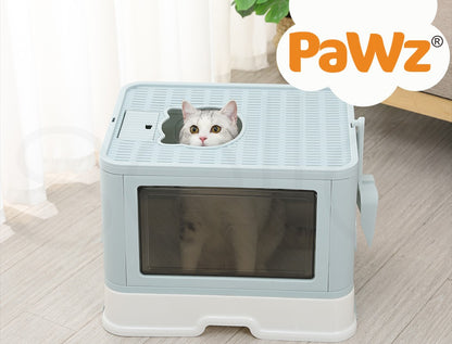 Pawz Foldable Cat Litter Box Tray Enclosed Kitty Toilet Hood Hair Grooming Blue