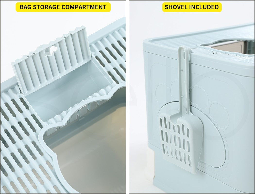 Pawz Foldable Cat Litter Box Tray Enclosed Kitty Toilet Hood Hair Grooming Blue