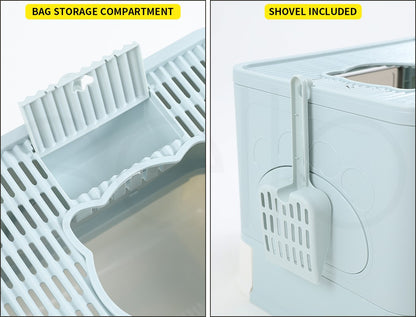 Pawz Foldable Cat Litter Box Tray Enclosed Kitty Toilet Hood Hair Grooming Blue
